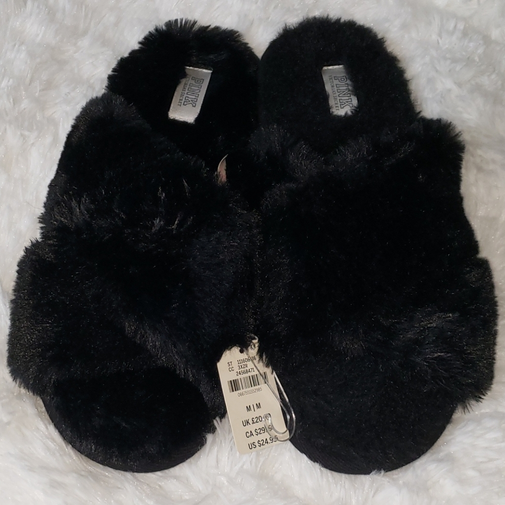 Victoria's Secret Pink Fuzzy Crisscross Slippers